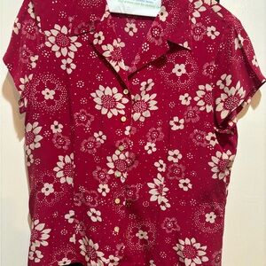 Petite Sophisticate Vintage Red Floral Blouse